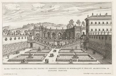 Tuinen van de Villa Mondragone te Frascati En annen perspektivvisning av teateret og den tilstøtende hagen (...) (tittel på objekt) Fontenene til Frascati-villaene (serietittel) Fonteinen van Frascati (serietittel) av Giovanni Battista Falda