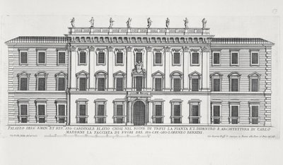 Utsikt over fasaden til Palazzo Chigi, Roma designet av Matteo di Castello, Carlo Maderno (1556-1629) og Giovanni Bernini (1598-1680) av Giovanni Battista Falda