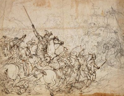 Kampscene med elefanter og orientalere av Giovanni Battista Foggini