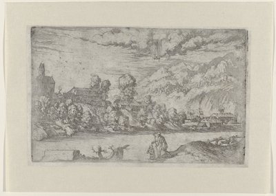 Elvelandskap med Kristi dåp (tittel på objekt) Landskap med scener fra Kristi liv (serietittel) av Giovanni Battista Fontana