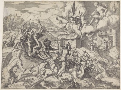 Soldater fra Aeneas kjemper mot tjenere til kong Latinus av Giovanni Battista Fontana