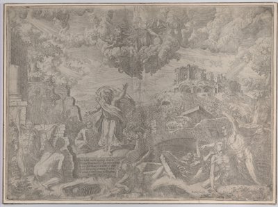 Visjonen til Esekiel, med de døde som reiser seg og iført sitt kjød, Gud Faderen fra..., 1579. av Giovanni Battista Fontana