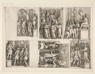 Seks vignetter fra Trajans liv av Giovanni Battista Franco (called Il Semolei)