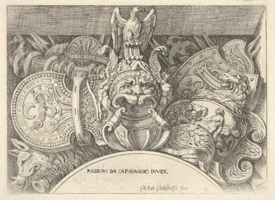 Plate 4: trofeer av romerske våpen fra dekorasjoner over vinduene i andre etasje ..., 1656-58. av Giovanni Battista Galestruzzi