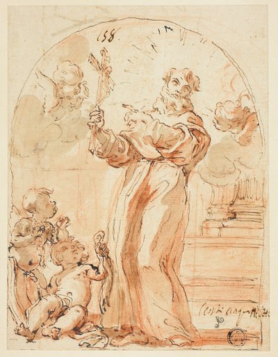 Stående fransiskanerhelgen som holder krusifiks av Giovanni Battista Gaulli