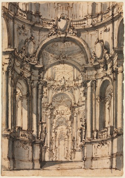 Design for et scenesett: Interiør i et palass med arkader av Giovanni Battista III Natali