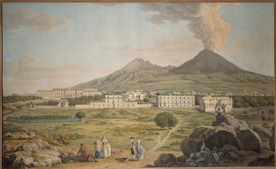 Vesuv-bakkene fra Portici med utsikt over Bourbon-palasset, av Giovan Battista Lusieri, gouache. av Giovanni Battista Lusieri