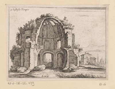 Rester av Temple of Minerva Medica i et landskap Listesso Tempio (tittel på objekt) Utsikt over Roma (serietittel) Alcune vedute et prospettive di luoghi dishabitati di Roma (serietittel) av Giovanni Battista Mercati