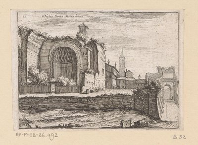 Resten van de Tempel van Venus en Roma i Roma Bak Santa Maria nova (tittel på objekt) Gezichten op Roma (serietittel) Noen utsikter og perspektiver av ubebodde steder i Roma (serietittel) av Giovanni Battista Mercati