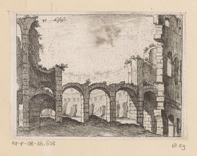 Rester av Colosseum i Roma Listesso (tittel på objekt) Utsikt over Roma (serietittel) Alcune vedute et prospettive di luoghi dishabitati di Roma (serietittel) av Giovanni Battista Mercati
