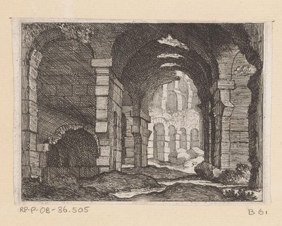 Rester av Colosseum i Roma Listesso (tittel på objekt) Utsikt over Roma (serietittel) Alcune vedute et prospettive di luoghi dishabitati di Roma (serietittel) av Giovanni Battista Mercati