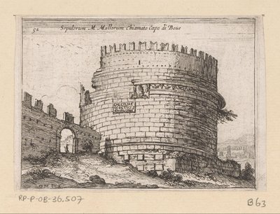 Tombe van Caecilia Metella te Roma Sepulcrum M. Mallorum kalt Cape of Boue (tittel på objekt) Gezichten op Roma (serietittel) Noen utsikter og perspektiver av ubebodde steder i Roma (serietittel) av Giovanni Battista Mercati