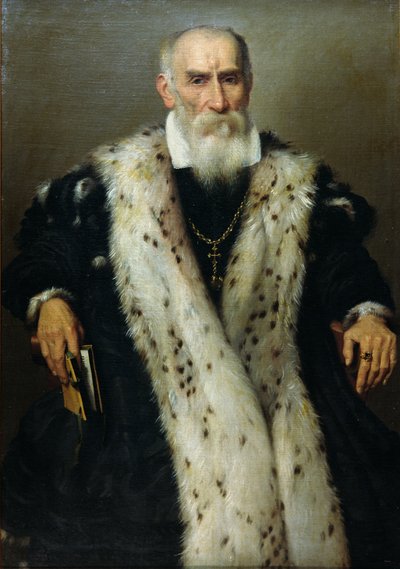 Portrett av en mann, muligens Gian Gerolamo Albani (f.1509), Generale Collaterale fra den venetianske republikken, i uniformen til en offiser fra de territoriale hjelpetroppene av Giovanni Battista Moroni