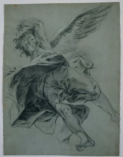 En flygende engel (rekto); Studier av hender som spiller instrumenter (verso) av Giovanni Battista Piazzetta