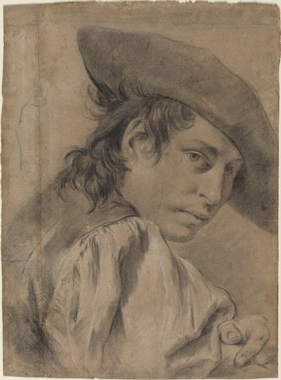 En ung mann i en bred hatt av Giovanni Battista Piazzetta