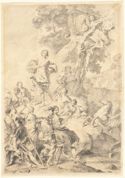 Apollo, musene og Mars: Til lovsang for Tasso av Giovanni Battista Piazzetta