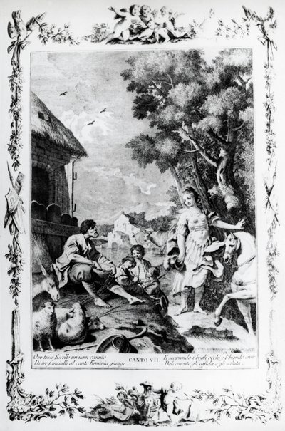 Erminia blir møtt av hyrde, canto VII, Jerusalem levert av Giovanni Battista Piazzetta