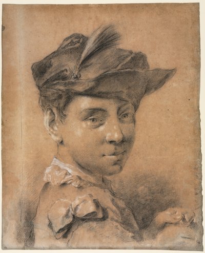 Leder for en ung mann med hatt, før 1735. av Giovanni Battista Piazzetta