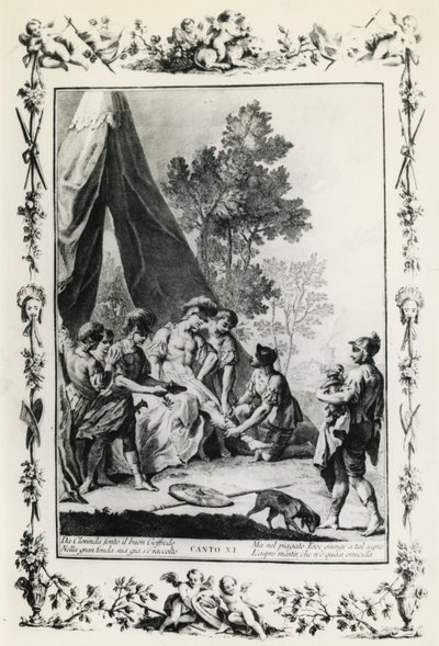 Jerusalem Delivered, canto XI illustrasjon av Giovanni Battista Piazzetta (1683-1754) for dikt av Torquato Tasso (1544-1595), utgave utgitt i Venezia i 1745, Italia av Giovanni Battista Piazzetta