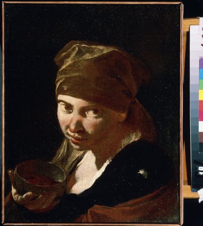 ""Portrett av en liten jente"" Barn av beskjeden opprinnelse, tjener eller bonde. Maleri av Giovan Battista (Giambattista) Piazzetta (1683-1754) Mikhail Kroshitsky kunstmuseum fra 1700-tallet, Sevastopol (Sevastopol) Ukraina av Giovanni Battista Piazzetta