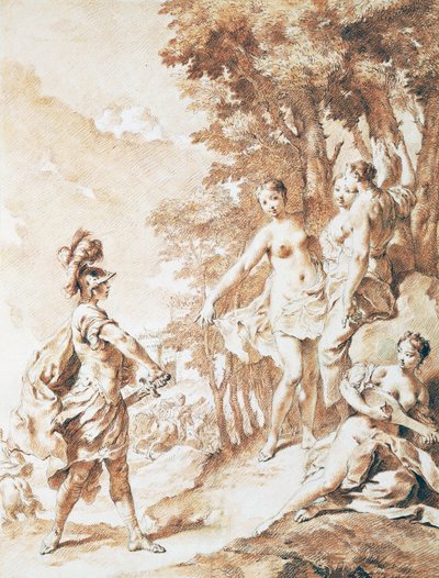 Tancredi på terskelen til den fortryllede skogen, scene fra The Jerusalem Delivered av Torquato Tasso, av Giovanni Battista Piazzetta (1682-1754), sangvinsk av Giovanni Battista Piazzetta