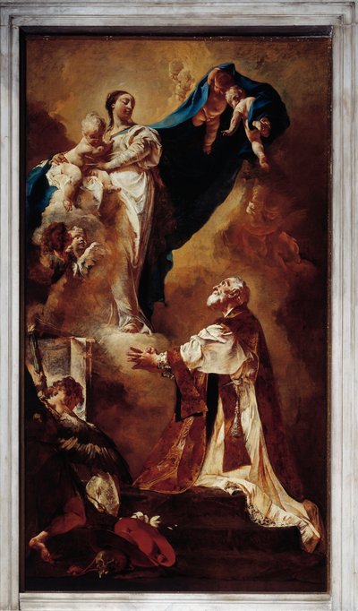 Virgin ser ut til St Philip Neri (olje på lerret av Giovanni Battista Piazzetta