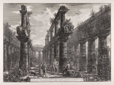A., B. Utsikt over restene av de to søylerekkene i Neptuns tempel, som på sidene dannet søylegangene i cellaen og bar bygningens tak ... av Giovanni Battista Piranesi