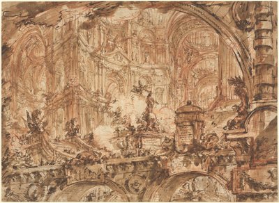 Et praktfullt palatialt interiør av Giovanni Battista Piranesi