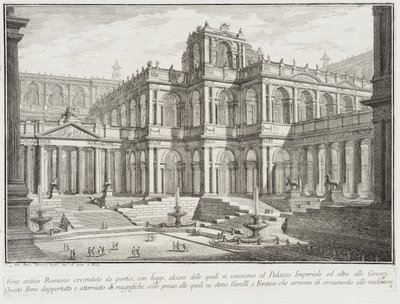 Gammelt forum omgitt av portikoer, ca. 1743 av Giovanni Battista Piranesi