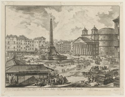 Utsikt over Piazza della Rotonda med Pantheon og obelisken av Giovanni Battista Piranesi