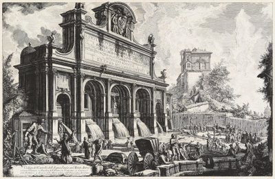 Utsikt over Castello dell’Acqua Paola på Monte Aureo (Gianicolo) av Giovanni Battista Piranesi