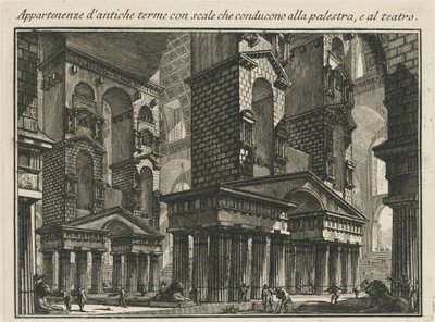 Eiendeler til gamle bad med trapper som fører til palestaren og til teateret av Giovanni Battista Piranesi