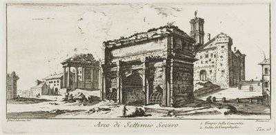 Buen til Septimius Severus. 1. Temple of Concord. 2. Oppstigning til Capitoline Hill, plate 13 fra noen utsikter over triumfbuer og andre monumenter av Giovanni Battista Piranesi
