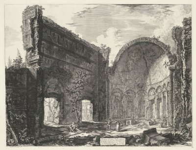 Bibliotheek i de Villa Adriana t og Tivoli Rester av et rom som tilhører Castro Pretorio i Villa Adriana i Tivoli (tittel på objekt) Gezichten op Roma (serietittel) Utsikt over Roma designet og gravert av Giambattista Piranesi-arkitekten Ve (nez) i av Giovanni Battista Piranesi