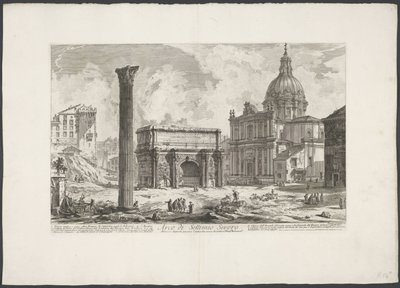 Boog van Septimius Severus på Forum Romanum Arch of Septimius Severus (...) (tittel på objekt) Gezichten op Roma (serietittel) Utsikt over Roma designet og gravert av Giambattista Piranesi-arkitekten Ve (nez) iano (serietittel) av Giovanni-Battista Piranesi
