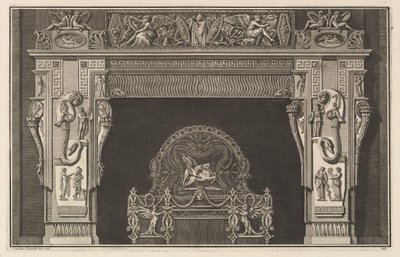 Skorstein: Frise av trofeer og bevingede seire på overliggeren, med overflødighetshorn ..., ca. 1769. av Giovanni Battista Piranesi
