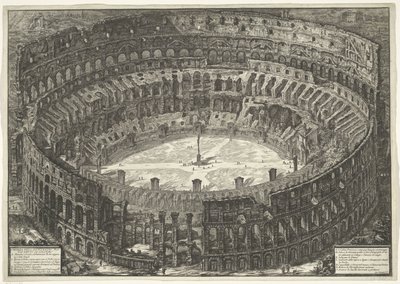 Colosseum te Roma Utsikt over det flaviske amfiteateret kjent som Colosseum (tittel på objekt) Gezichten op Roma (serietittel) Utsikt over Roma designet og gravert av Giambattista Piranesi-arkitekten Ve (nez) iano (serietittel) av Giovanni Battista Piranesi