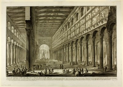 Utskåret utsikt over det indre av basilikaen S. Paolo fuori delle Mura [St. Paul utenfor murene], fra Views of Rome av Giovanni Battista Piranesi