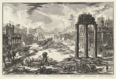 Forum Romanum te Roma Utsikt over Campo Vaccino (tittel på objekt) Gezichten op Roma (serietittel) Utsikt over Roma designet og gravert av Giambattista Piranesi-arkitekten Ve (nez) iano (serietittel) av Giovanni Battista Piranesi