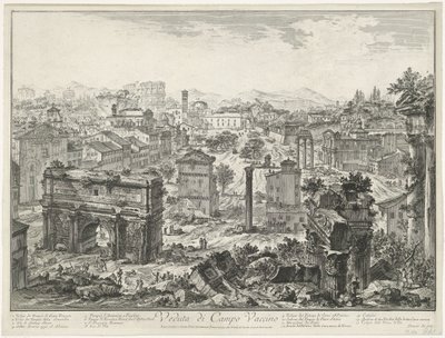 Forum Romanum te Roma Utsikt over Campo Vaccino (tittel på objekt) Gezichten op Roma (serietittel) Utsikt over Roma designet og gravert av Giambattista Piranesi-arkitekten Ve (nez) iano (serietittel) av Giovanni Battista Piranesi