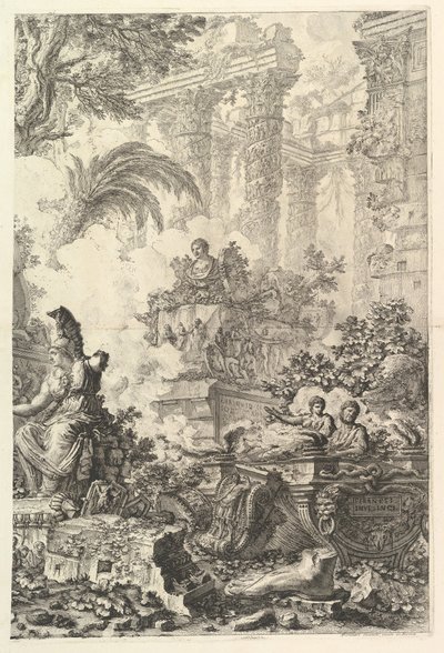 Frontispice, med Statue av Minerva, ca. 1748. av Giovanni Battista Piranesi