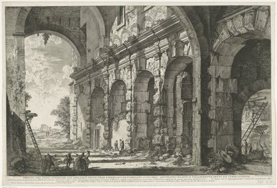 Fundering av de Santi Giovanni og Paolo te Roma Utsikt over øverste etasje av Serraglio delle Fiere bygget av Domitian for bruk av det flaviske amfiteateret og ofte kjent som Curia Ostilia (tittel på objekt) Gezichten op Roma (serietittel) Utsikt over R av Giovanni Battista Piranesi