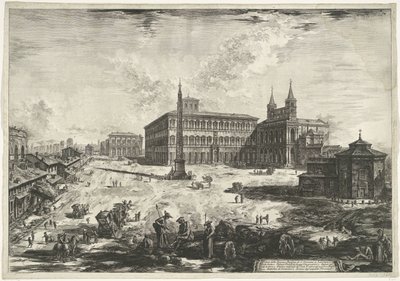 Se på Lateraan te Roma med de Sint-Jan van Lateranen Utsikt over Piazza og Basilica of S. Giovanni in Laterano (tittel på objekt) Gezichten op Roma (serietittel) Utsikt over Roma designet og gravert av Giambattista Piranesi-arkitekten Ve (nez) ian av Giovanni Battista Piranesi