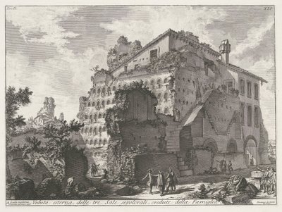 Graftombe van familie van keizer Augustus Utvendig utsikt over de tre gravrommene, antatt å tilhøre Aug.to-familien (tittel på objekt) Archeologische vondsten in en rond Roma (serietittel) Romerske antikviteter (serietittel) av Giovanni Battista Piranesi