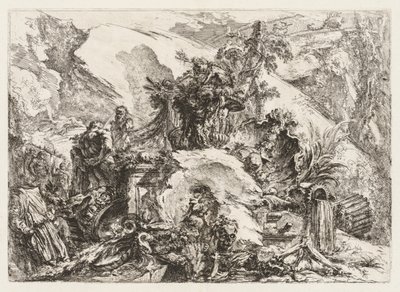 Groteschi: Ruiner med dødens hode og skjelett av Giovanni Battista Piranesi
