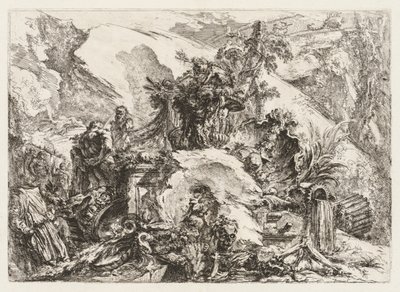 Groteschi: Ruinen mit Totenkopf und Skelett von Giovanni Battista Piranesi