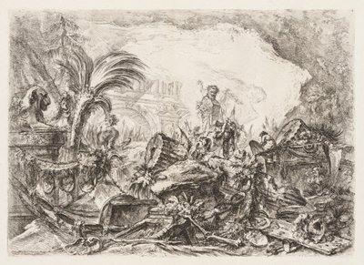 Groteschi: Ruiner med en statue av en faun og en falt søyle av Giovanni Battista Piranesi