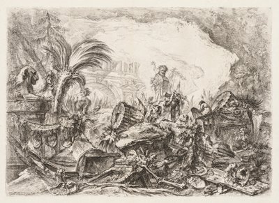 Groteschi: Ruiner med en statue av en faun og en falt søyle, ca. 1745-50. av Giovanni Battista Piranesi