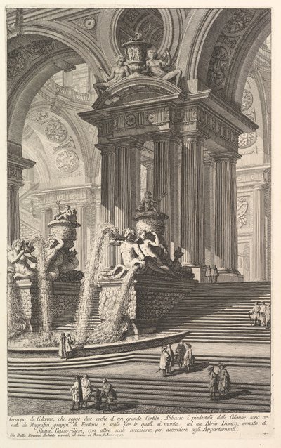 Gruppe av søyler som støtter to buer av en stor gårdsplass. . . Gruppo di Colonn..., ca. 1750. av Giovanni Battista Piranesi