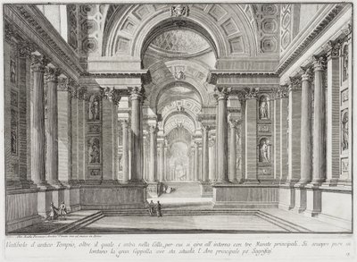 Fantastisk antikt tempel utformet i stil med dem som ble bygget til ære for gudinnen Vesta: i sentrum står det store alteret der vestalinnene bevarte den uutslokkelige hellige ilden... av Giovanni Battista Piranesi